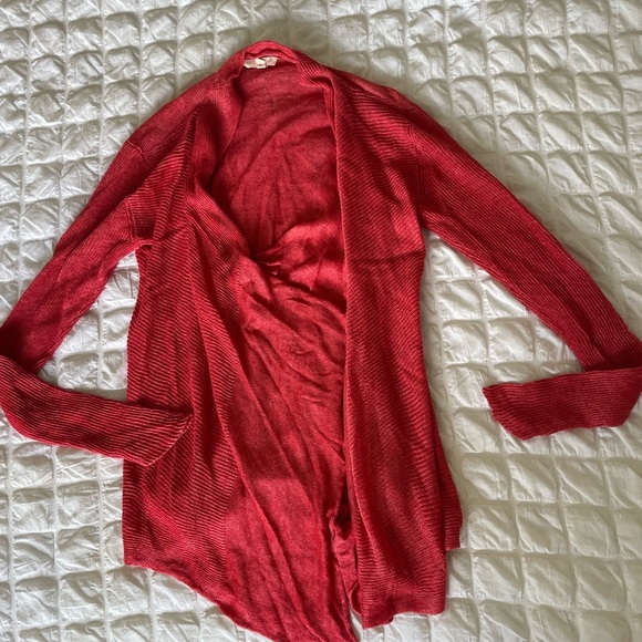 Eileen Fisher Drape Linen Orange Red Cardigan - Picture 1 of 6